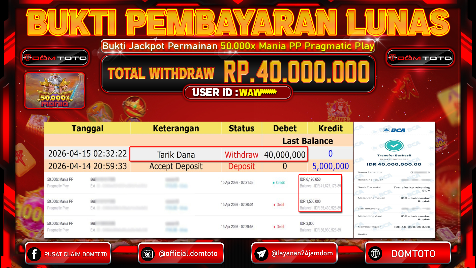 JACKPOT SLOT 50.000x Mania PP Pragmatic Play 15 APRIL 2026